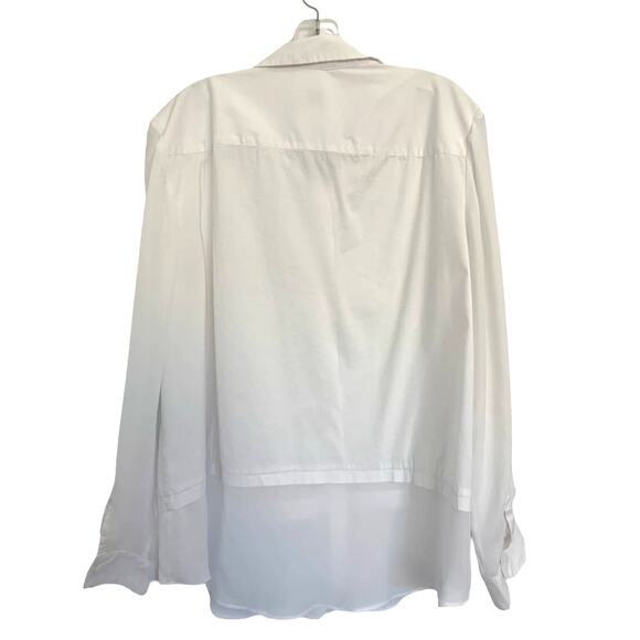 Chico's Button Up Shirt 3 US XL White Chiffon Sleeve and Layered Hem  Stretch - Picture 2 of 10